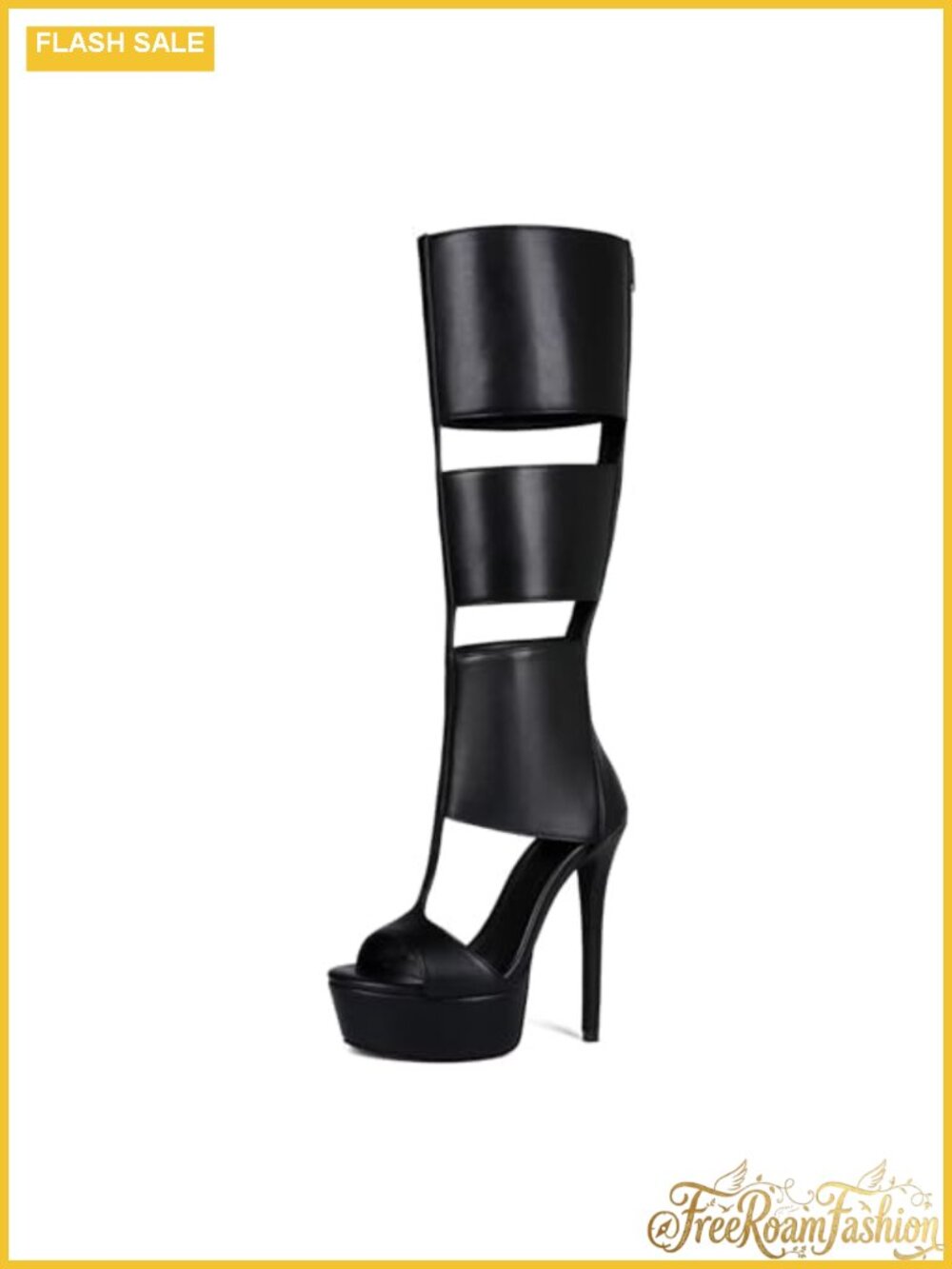 Handmade Faux Leather Stiletto Platform Knee High Boots Wide Calf